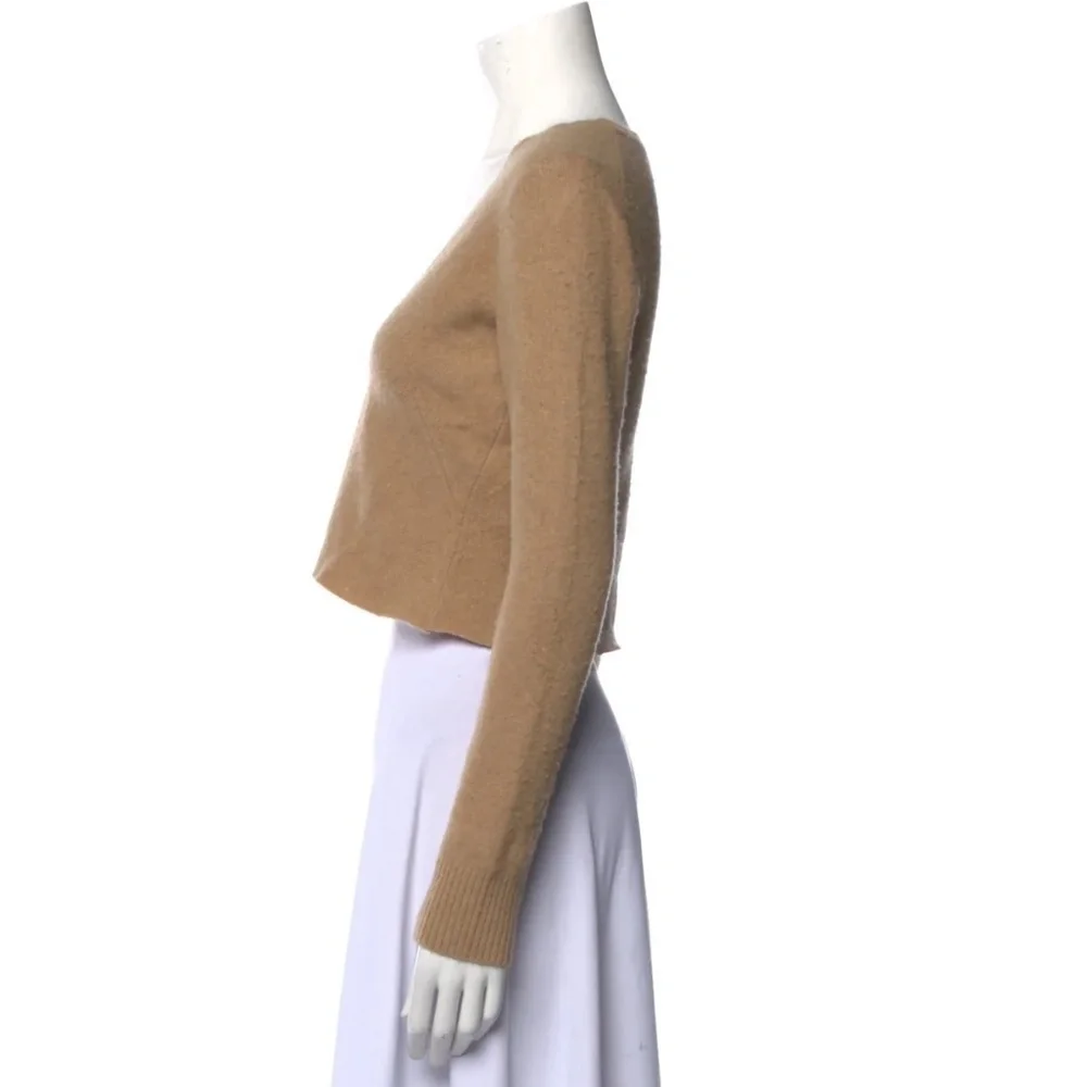 Reformation Knit Long Sleeve V-Neck Cropped Top in Tan One Size